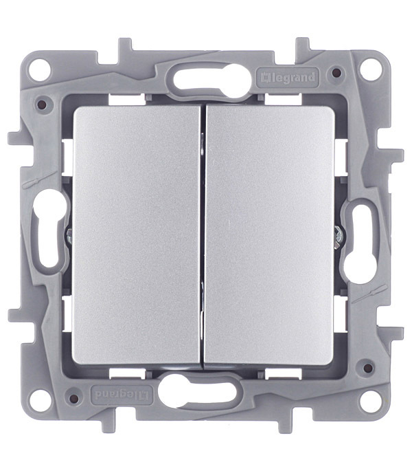 Переключатель Legrand Etika двухклавишный встраиваемый алюминий (672412)