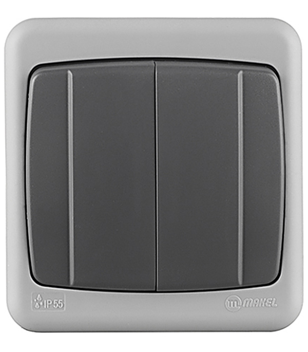 Выключатель Makel двухклавишный накладной серый (36064003)