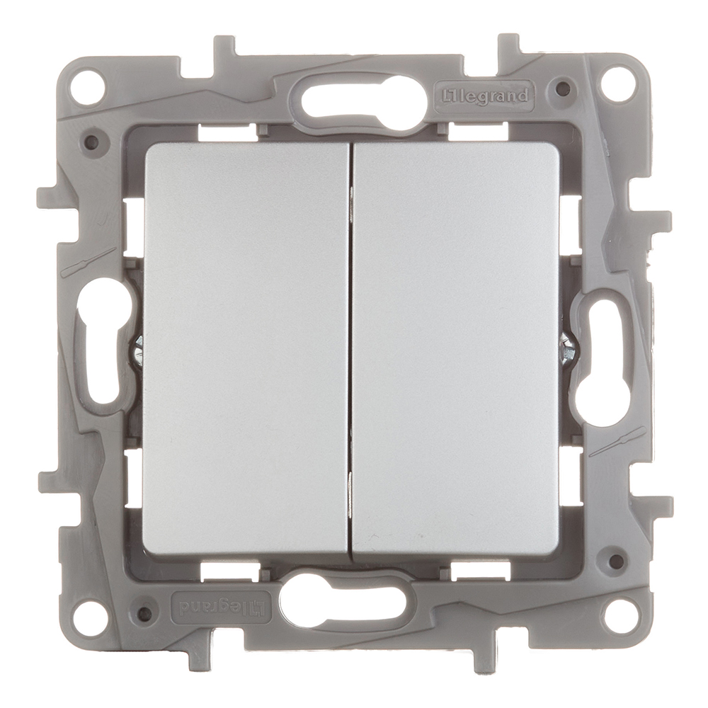 Выключатель Legrand Etika двухклавишный встраиваемый алюминий (672402)